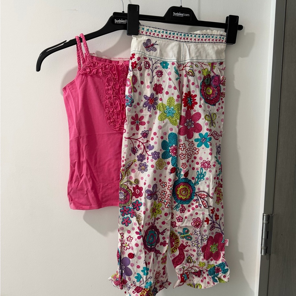Mim-Pi Pink Ruffle Tank & Floral Capri Pajama Set - Picture 2 of 6